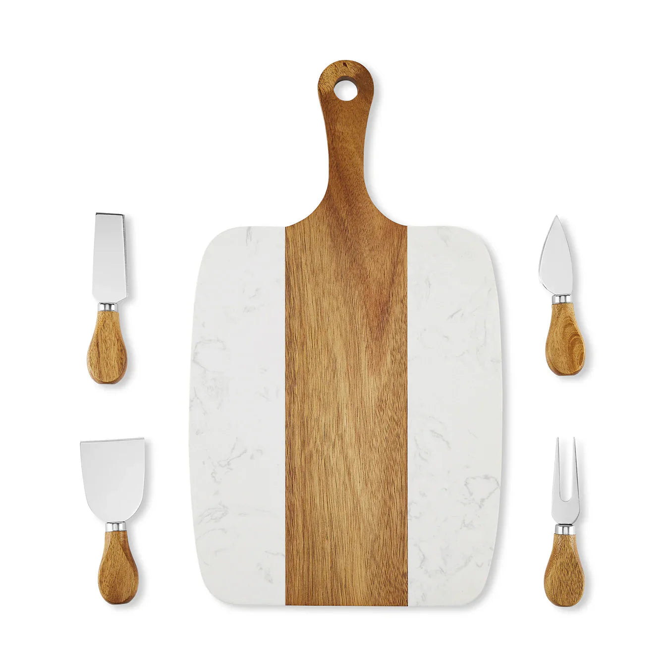 Personalized Wood & Stone Cheese Board with Knife Set | Luxury Corporate & Client Gift