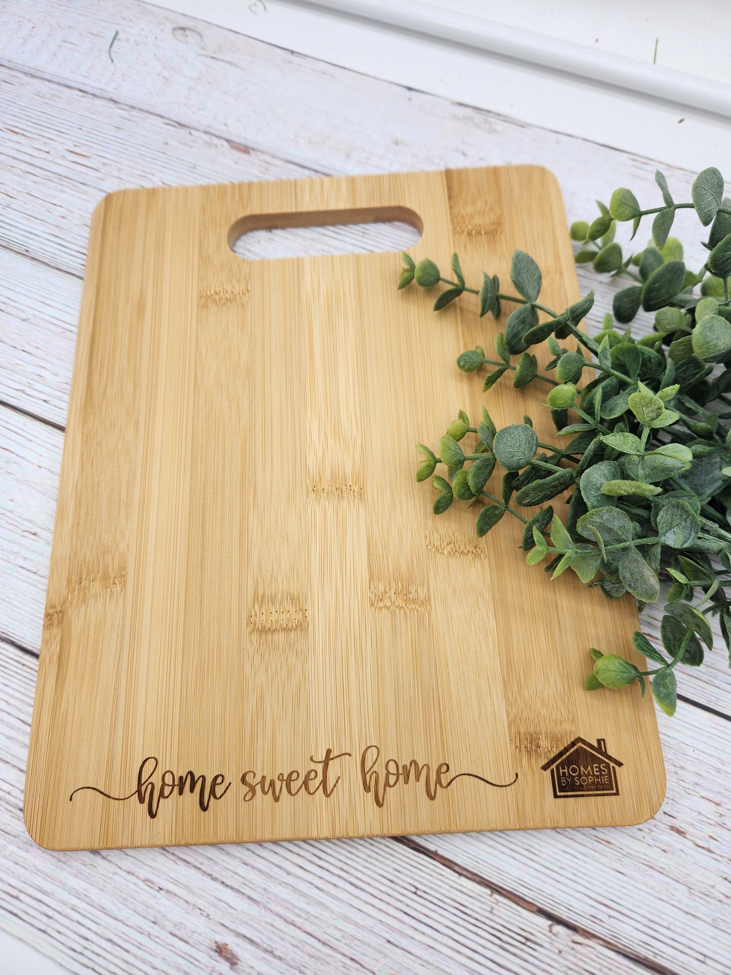 Custom "Home Sweet Home" Bamboo Cutting Board – Realtor Closing Gift with Logo