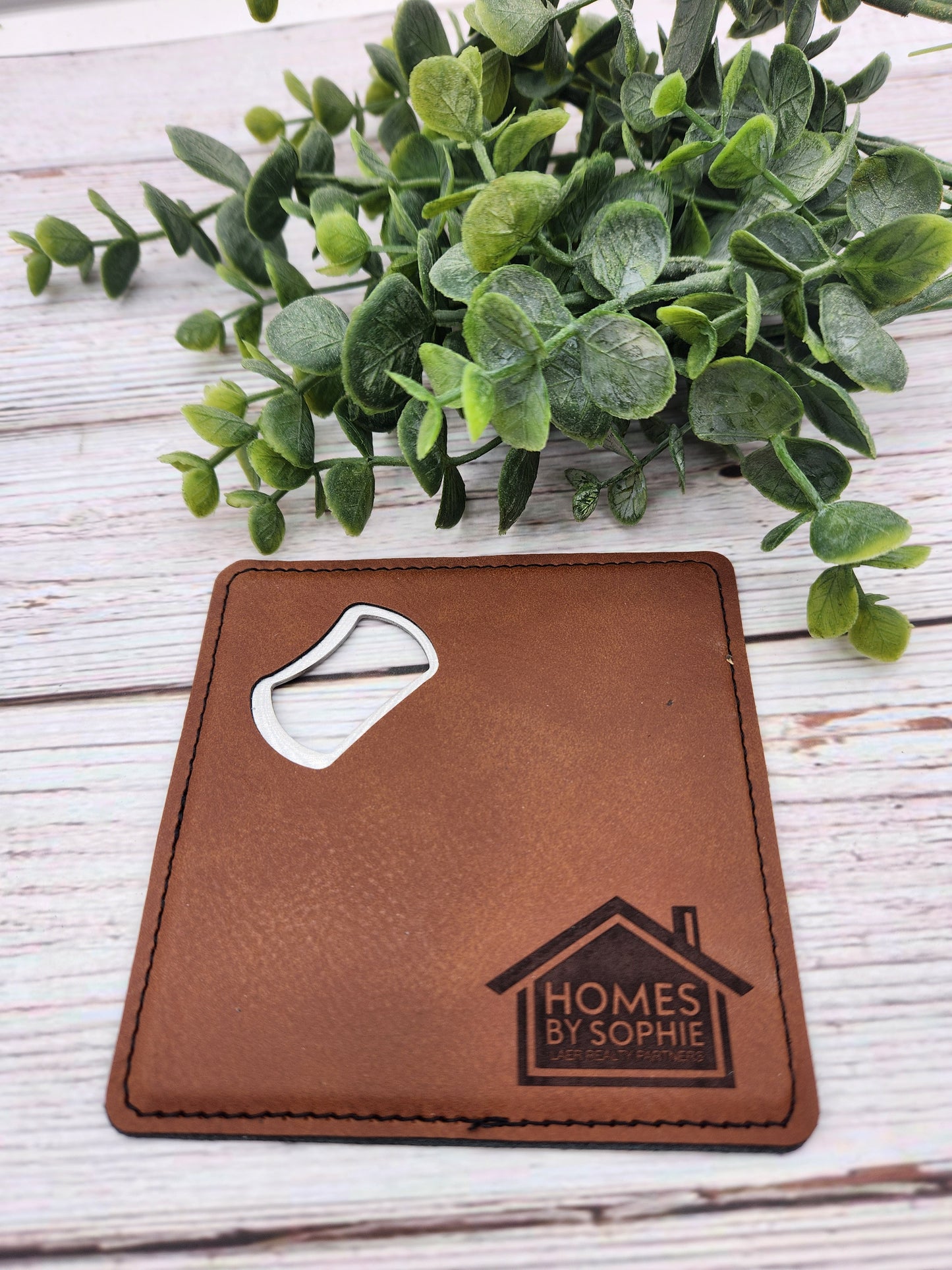 Custom Leather Coaster Bottle Opener – Realtor Branded Closing Gift