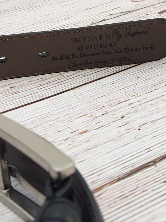Men's Black Leather Belt – Personalized Engraved Gift for Him
