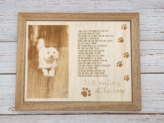 Waiting at the door pet memorial sign