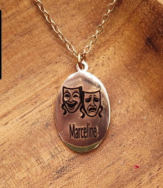 Custom Theater Necklace – Drama Mask Engraved Necklace | Fundraiser Jewelry