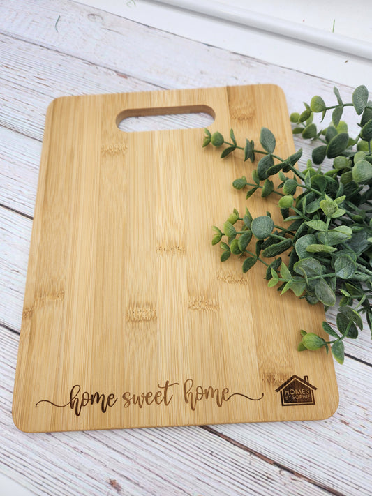 Custom "Home Sweet Home" Bamboo Cutting Board – Realtor Closing Gift with Logo