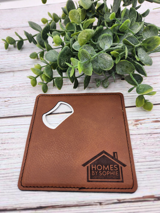 Custom Leather Coaster Bottle Opener – Realtor Branded Closing Gift