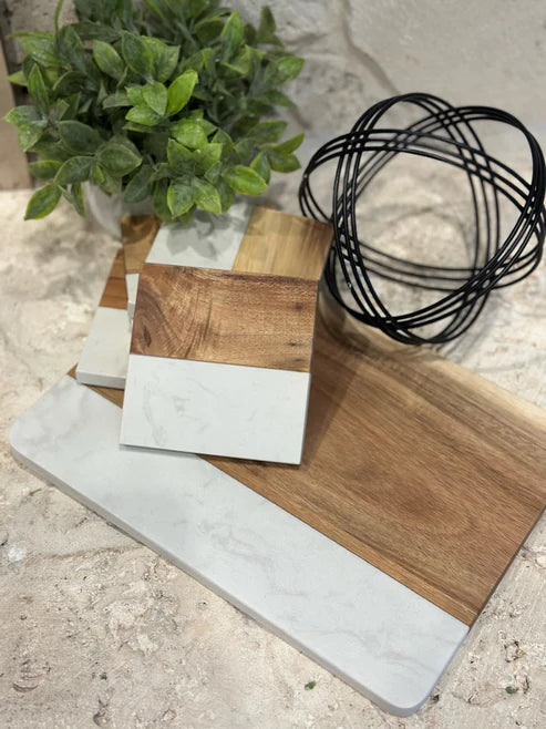 Modern Wood & Stone Serving Board | Personalized Corporate & Client Gift