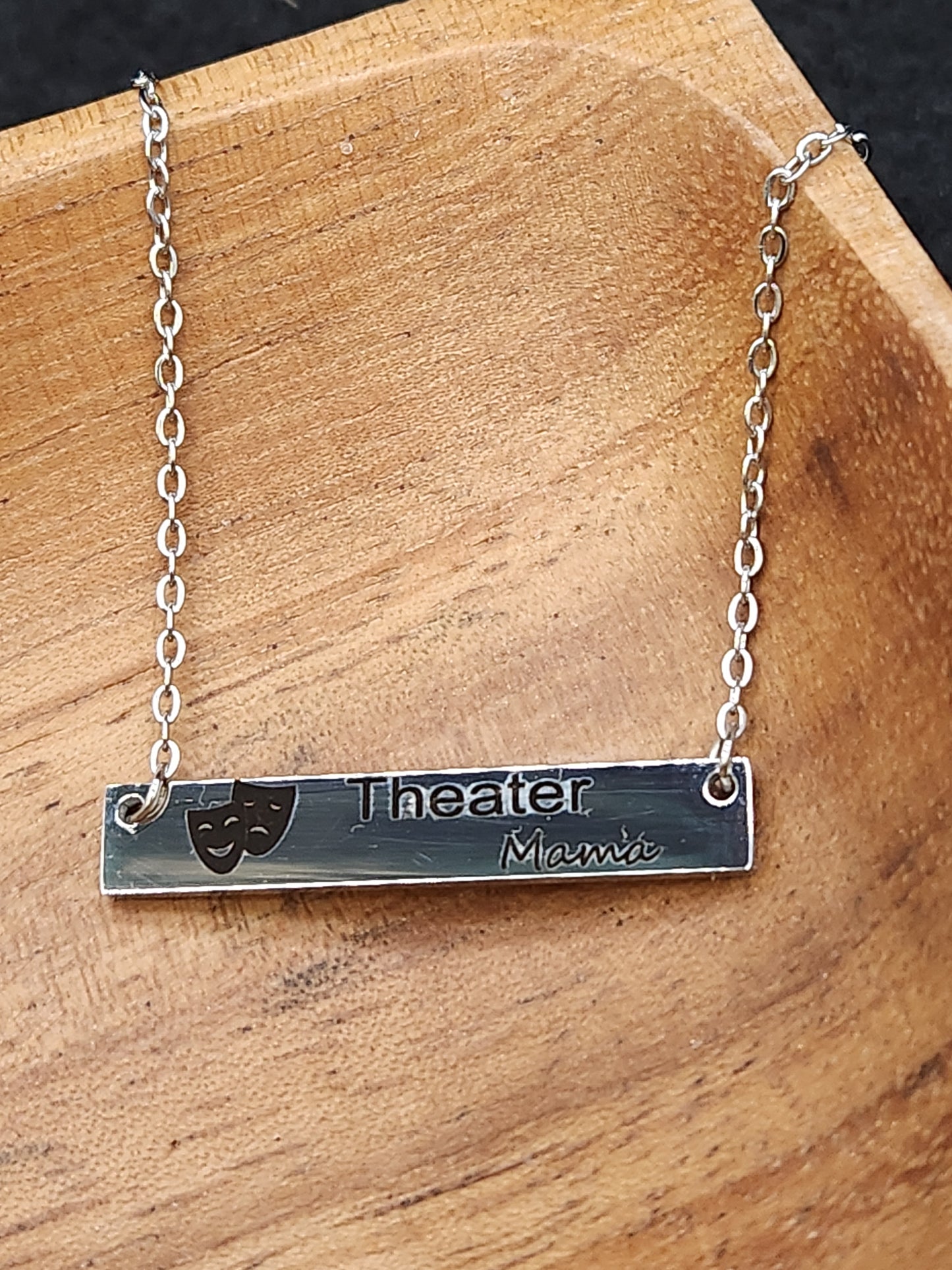 Theater Mom Necklace – Custom Engraved Drama Mask Necklace | Recital Gift for Mom
